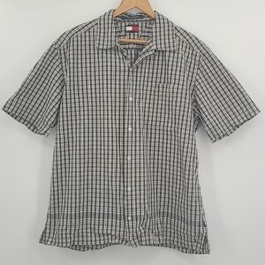 🎉 Tommy Hilfiger Men Casual Button Down Plaid Shirt Vintage